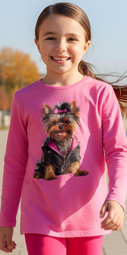 Блуза тънка с Йоркширски териер розово