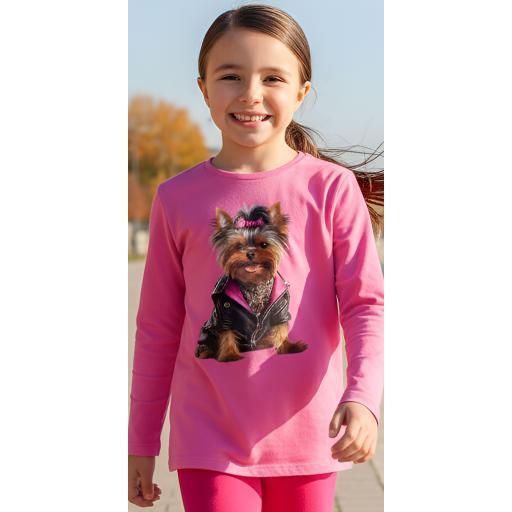 Блуза тънка с Йоркширски териер розово