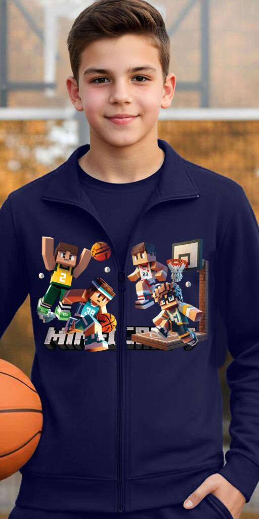 Суичър плътен Майнкрафт в тъмносиньо