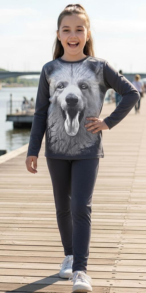 Комплект тънък 2 части (б/к) куче Хъски в тъмносиво