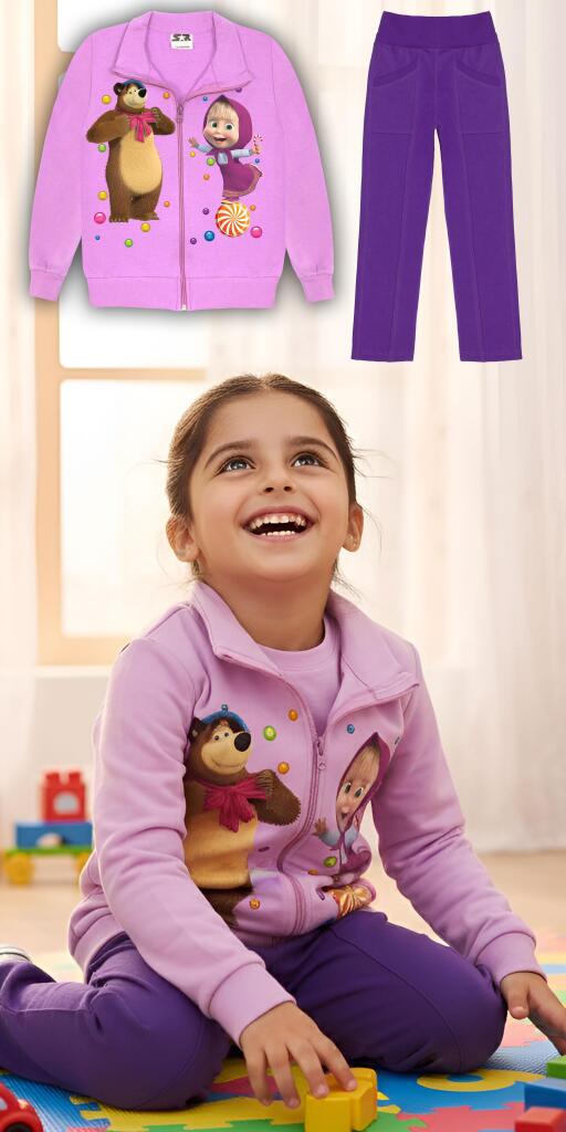 Комплект плътен 2 части (с/д) Маша и Мечока във виолетово