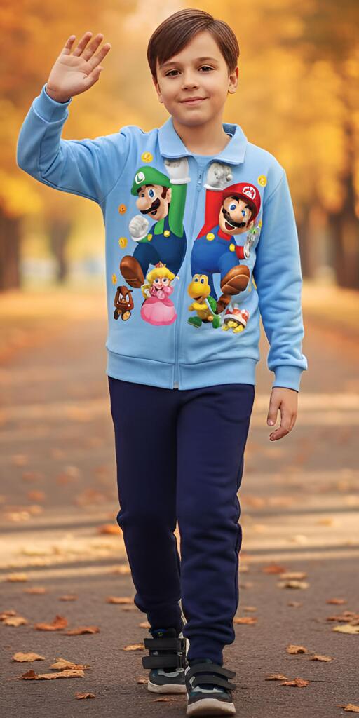 Комплект плътен 2 части (с/д) Супер Марио в синьо