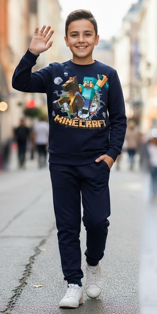 Комплект тънък 2 части (б/д) Майнкрафт в тъмносиньо