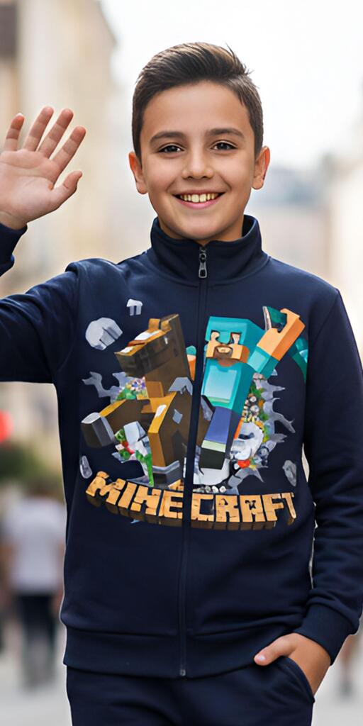 Суичър плътен Майнкрафт в тъмносиньо