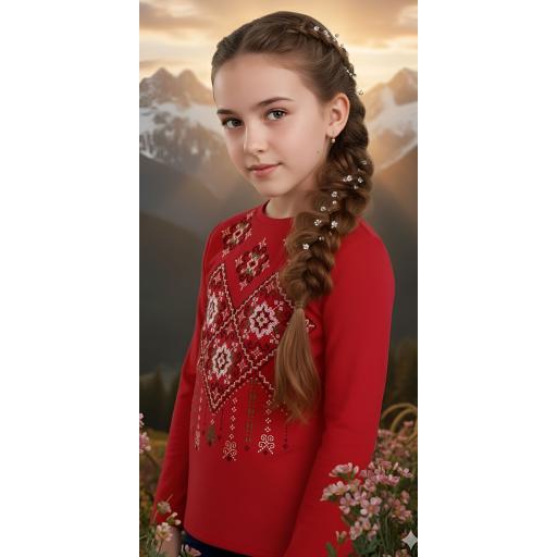 Блуза тънка с фолклорни български мотиви в червено 12