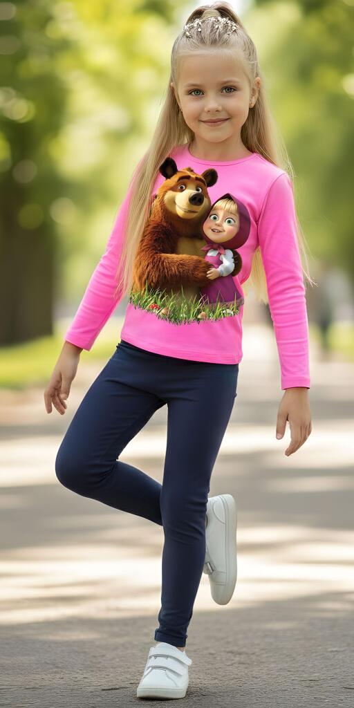 Комплект тънък 2 части (б/к) Маша и Мечока в розово