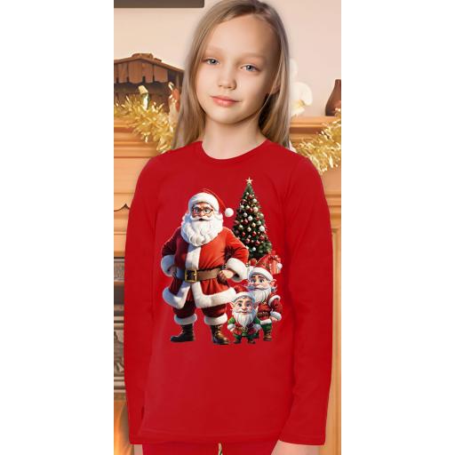 Блуза тънка с Дядо Коледа с джуджета в червено