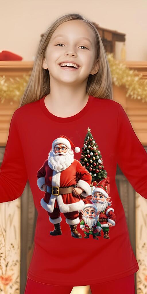 Блуза тънка с Дядо Коледа с джуджета в червено
