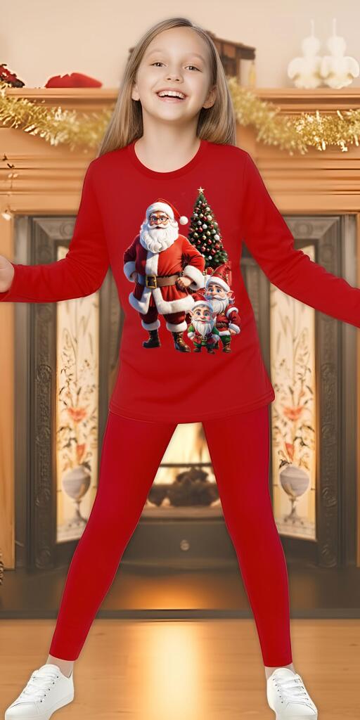 Комплект 2 части (б/к) Дядо Коледа с джуджета в червено