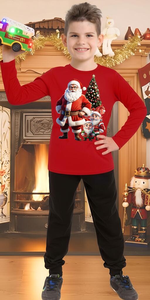 Комплект тънък 2 части (б/д) Дядо Коледа с джуджета в червено