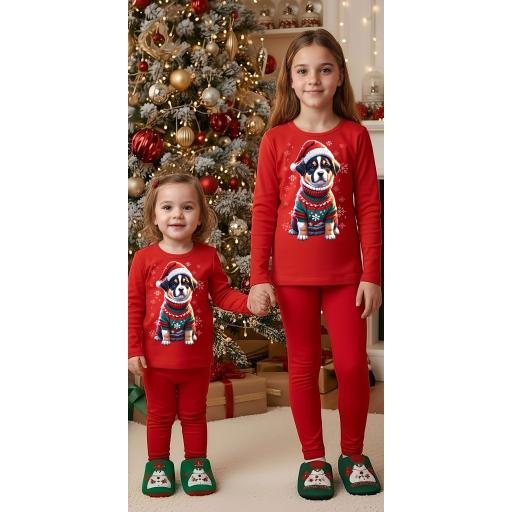 Комплект тънък 2 части (б/к) Коледно куче в червено