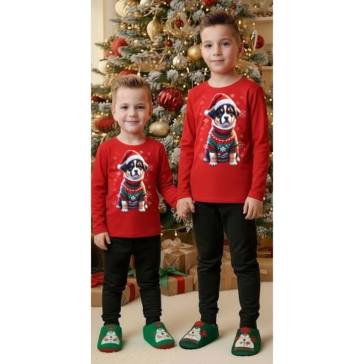 Комплект тънък 2 части (б/д) Коледно куче в червено