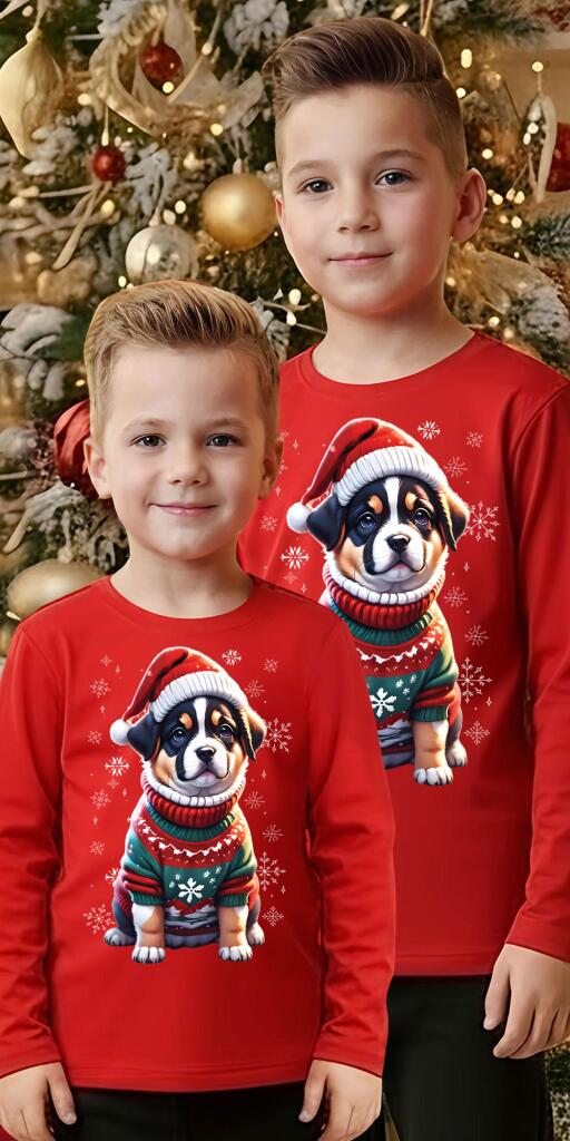 Блуза тънка коледно Куче в червено