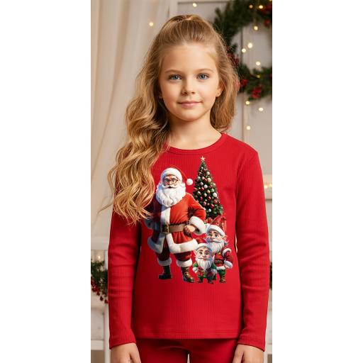 Блуза тънка с Дядо Коледа с джуджета в червено