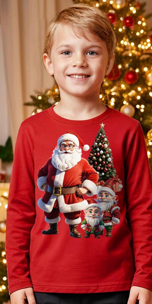 Блуза тънка с Дядо Коледа с джуджета в червено