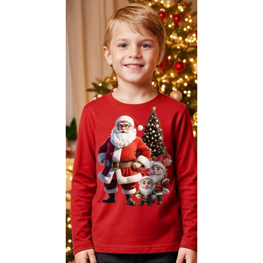 Блуза тънка с Дядо Коледа с джуджета в червено
