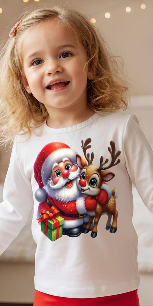 Блуза тънка Дядо Коледа с еленче в бяло