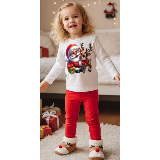 Комплект тънък 2 части (б/к) Дядо Коледа с еленче в бяло