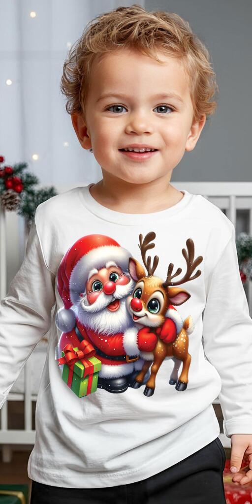 Блуза тънка Дядо Коледа с еленче в бяло