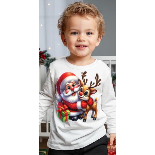 Блуза тънка Дядо Коледа с еленче в бяло