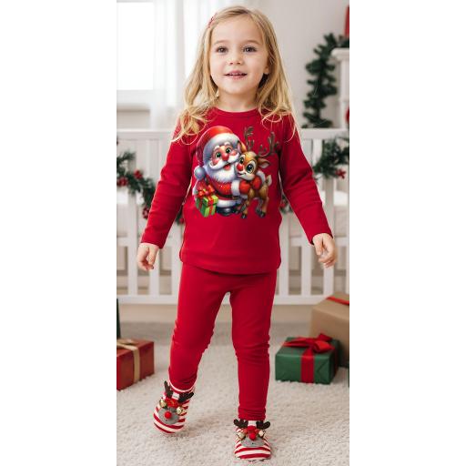 Комплект тънък 2 части (б/к) Дядо Коледа с еленче в червено
