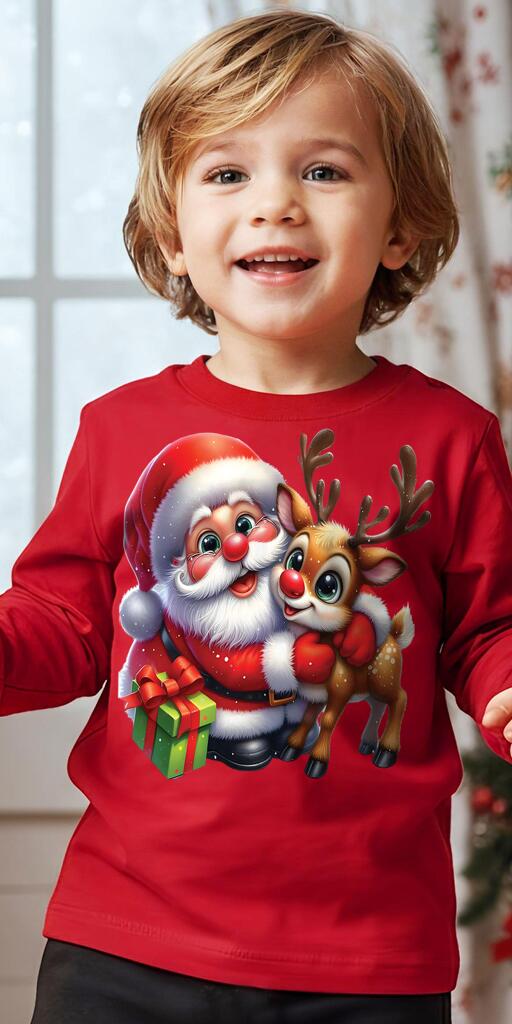 Блуза тънка Дядо Коледа с еленче в червено