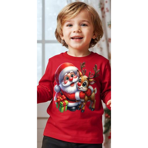 Блуза тънка Дядо Коледа с еленче в червено