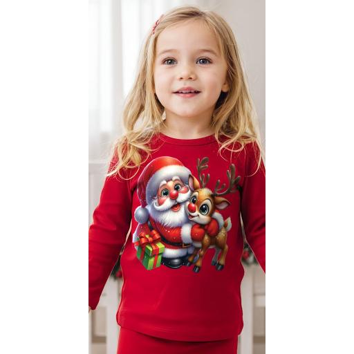 Блуза тънка Дядо Коледа с еленче в червено