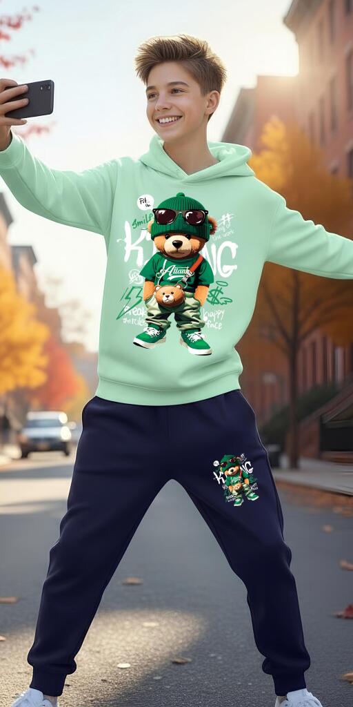 Комплект плътен 2 части (б.к/д) Модно Мече в мента