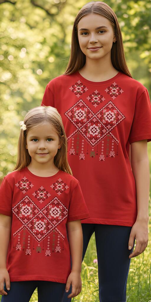 Тениска с фолклорни български мотиви в червено12