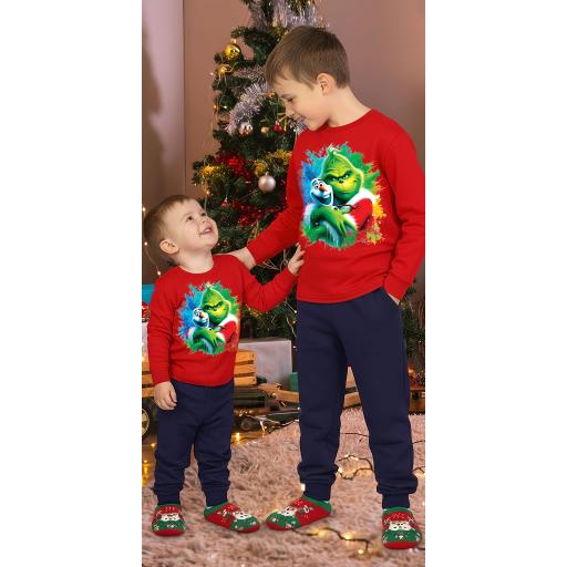 Комплект тънък 2 части (б/д) Гринч и Олаф на коледа в червено