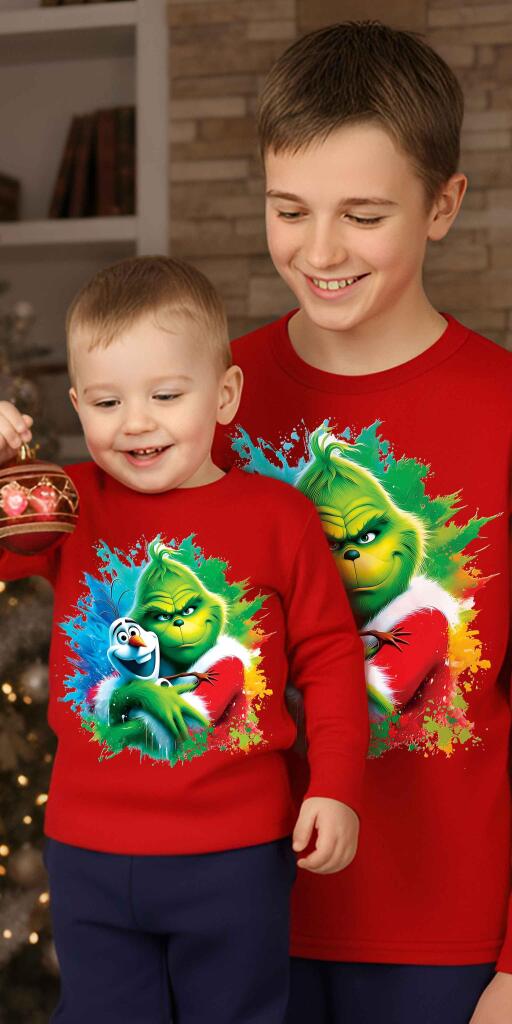 Блуза тънка с Гринч и Олаф на коледа в червено