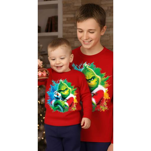 Блуза тънка с Гринч и Олаф на коледа в червено