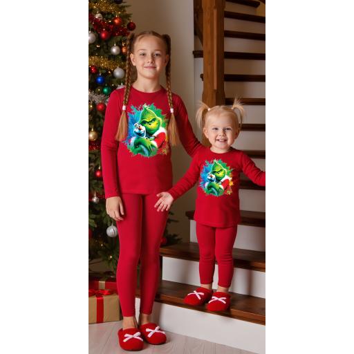 Комплект тънък 2 части (б/к) Гринч и Олаф на коледа в червено