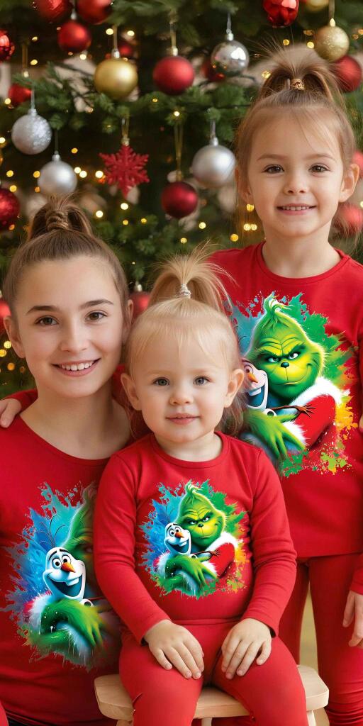 Блуза тънка с Гринч и Олаф на коледа в червено