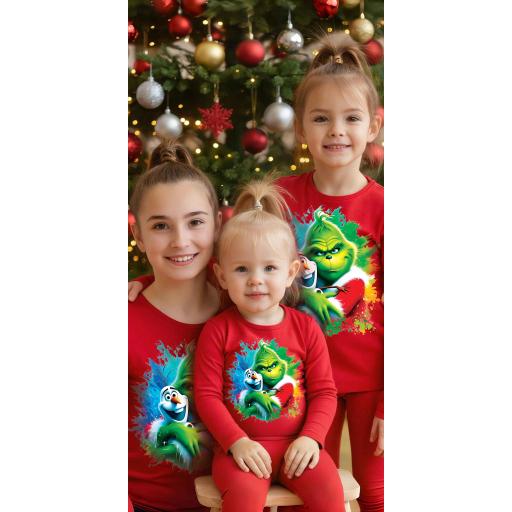 Блуза тънка с Гринч и Олаф на коледа в червено