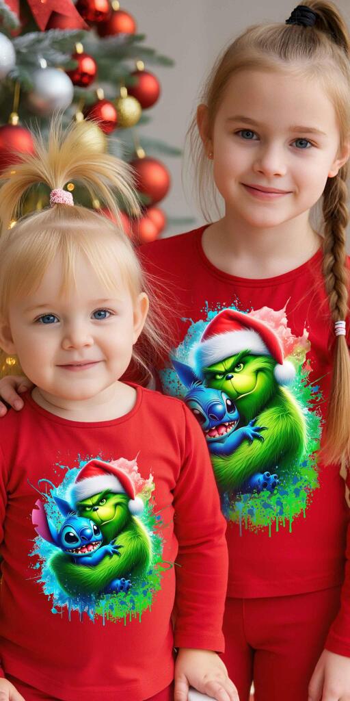 Блуза тънка с Гринч и Стич на коледа в червено