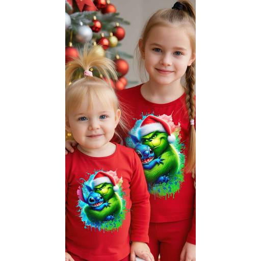 Блуза тънка с Гринч и Стич на коледа в червено