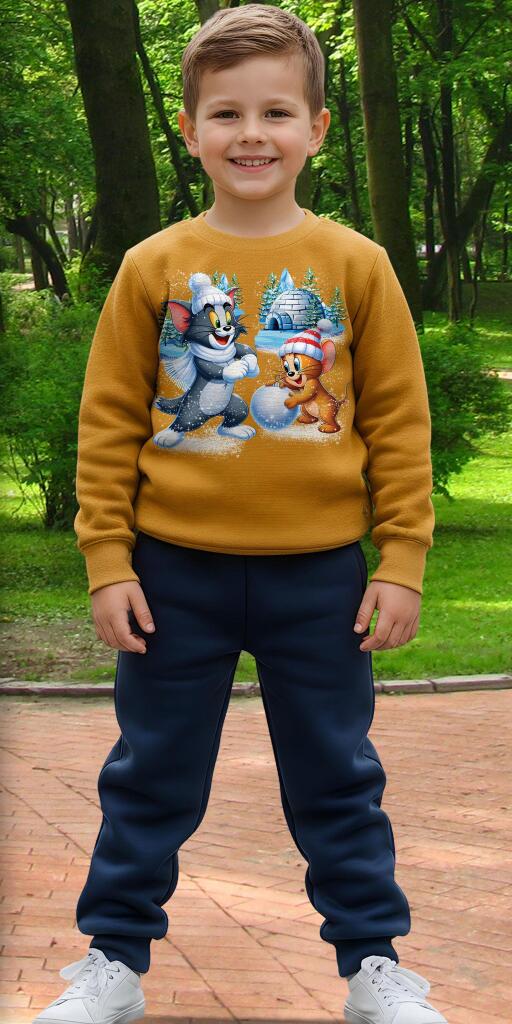 Комплект дебела вата 2 части (б/д) Том и Джери в горчица