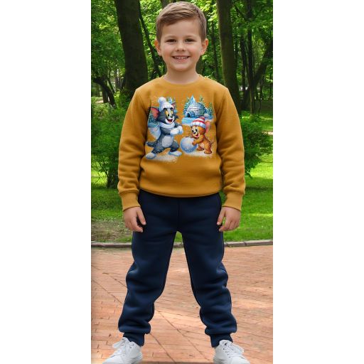 Комплект дебела вата 2 части (б/д) Том и Джери в горчица