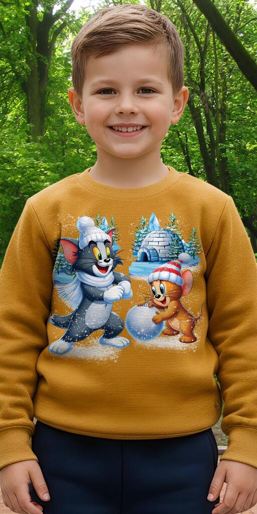 Блуза дебела вата Том и Джери в горчица