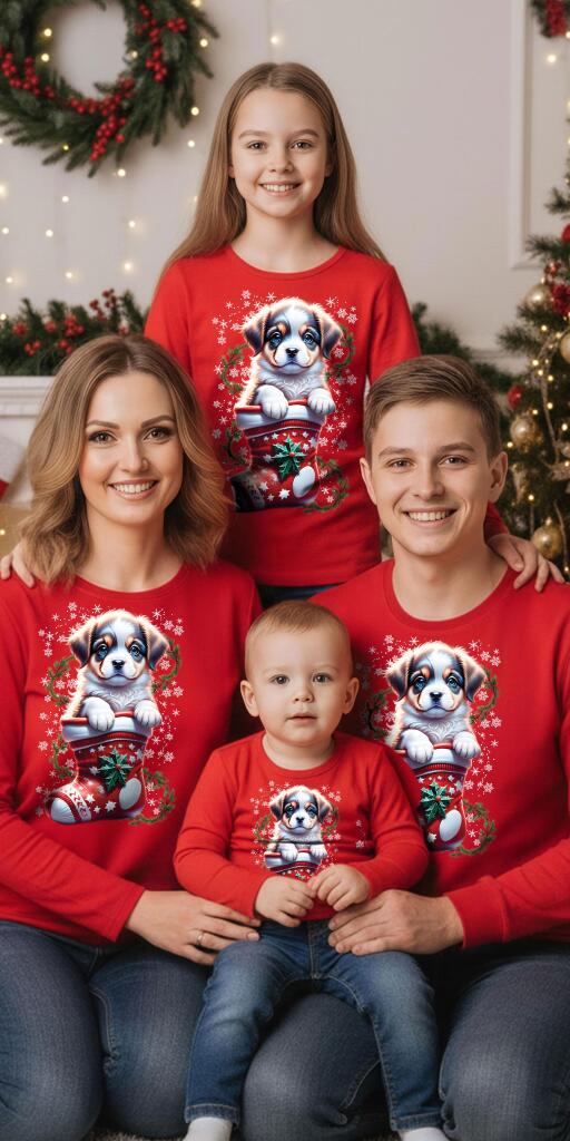 Блуза тънка коледно куче в чорап в червено