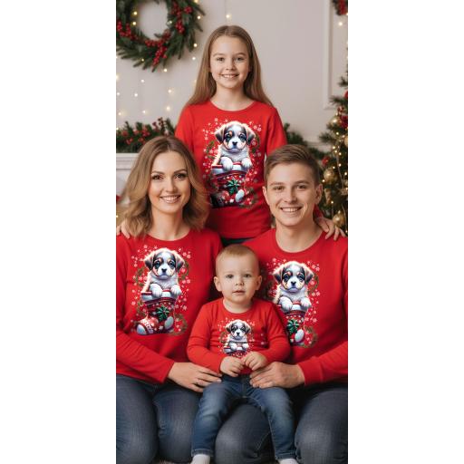 Блуза тънка коледно куче в чорап в червено