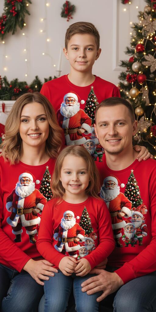 Блуза тънка Дядо Коледа с джуджета в червено