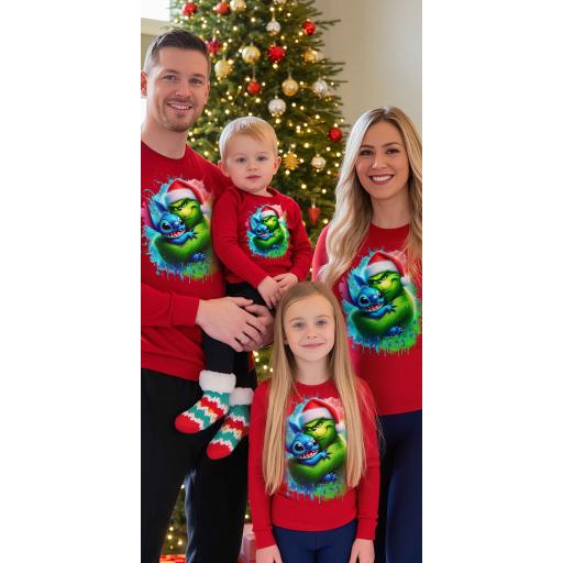 Блуза тънка с Гринч и Стич на коледа в червено