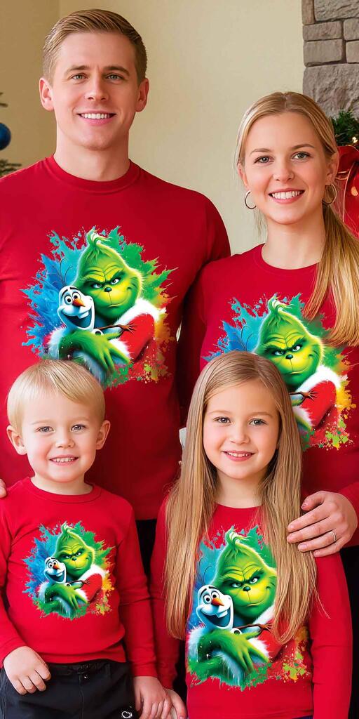 Блуза тънка с Гринч и Олаф на коледа в червено