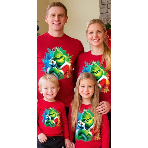 Блуза тънка с Гринч и Олаф на коледа в червено