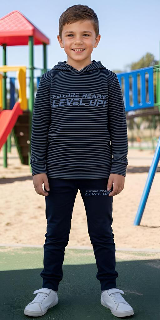 Комплект плътен 2 части (б.к/д) LEVEL UP райе в синьо