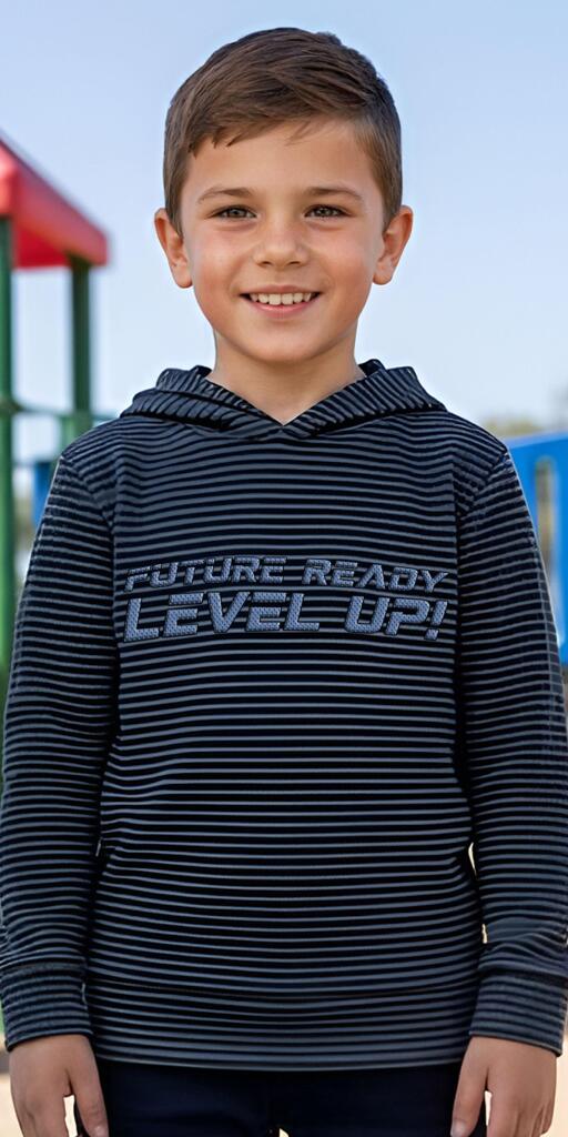 Блуза с качулка LEVEL UP райе в синьо