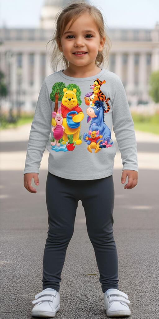 Комплект тънък 2 части (б/к) Мечо Пух и приятели в сиво